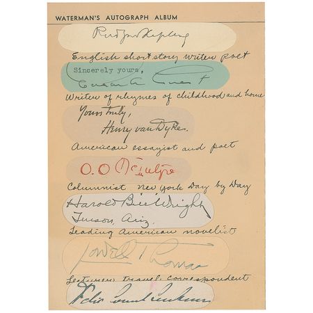 Lot #383 Waterman?s Autograph Book: Superb Waterman?s album with over 100 signatures including Earhart, Disney, Cobb, Mack, Jones, and Kipling - Image 5