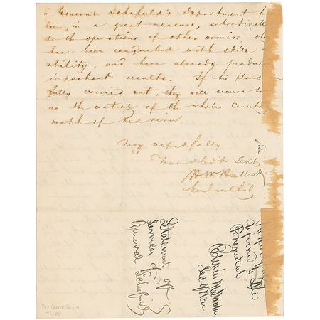 Lot #440 Henry W. Halleck: As requested by Lincoln, Stanton receives Halleck?s 1863 report for the soon-to-be former commander of the Department of Missouri: When General Grant was before Vicksburg, General Schofield sent him all the available forces - Image 4