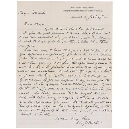 Lot #446 Joseph E. Johnston: General Johnston tries to dissuade a friend from becoming an insurance man - Image 1