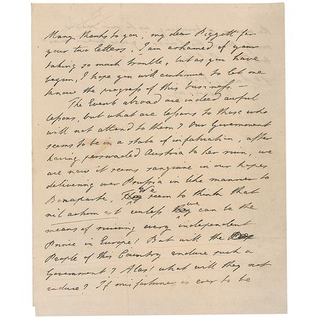 Lot #236 Charles James Fox: Fox weighs in on Napoleon?s foreign victories: ?If misfortune is ever to be the means of bringing us to our senses, surely this is the crisis? - Image 1
