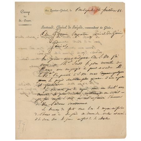 Lot #412 Henri Gratien Bertrand: ?Three days before [Napoleon?s] departure I transmitted to Marshal Soult a detailed plan of Wissant indicating the projected port and harbor...I will have a clean copy made of the entire plan? - Image 1