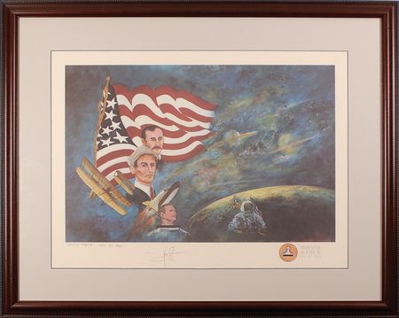 Lot #506 Neil Armstrong: Very limited edition litho for the Aviation Hall of Fame signed by the first moonwalker - Image 1