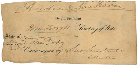 Lot #73 Andrew Jackson: Large Jackson presidential signature with the Customs Collector who embezzled over $1 million dollars - Image 1