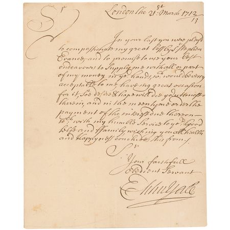 Lot #402 Elihu Yale: Incredibly scarce letter from Yale University?s namesake benefactor?the only one we have ever offered! - Image 1