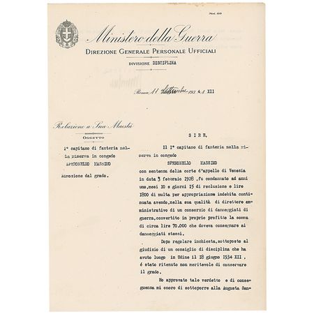 Lot #310 Benito Mussolini Signed Document - Image 1