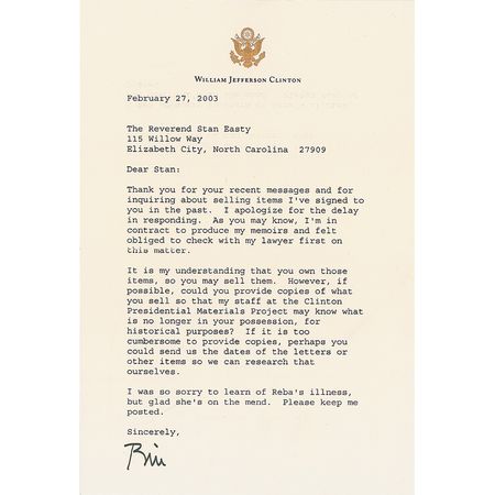 Lot #29 Bill Clinton Typed Letter Signed
