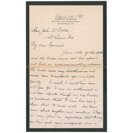 Lot #60 Benjamin Harrison: Four weeks after leaving office, Harrison takes comfort in not having to deal with the nation’s problems - Image 1