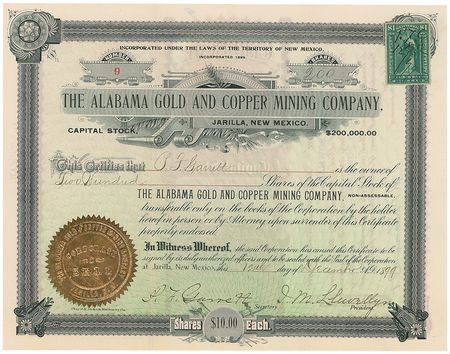 Lot #239 Pat Garrett: Exceptional gold mining document signed three times by Billy the Kid?s killer - Image 1