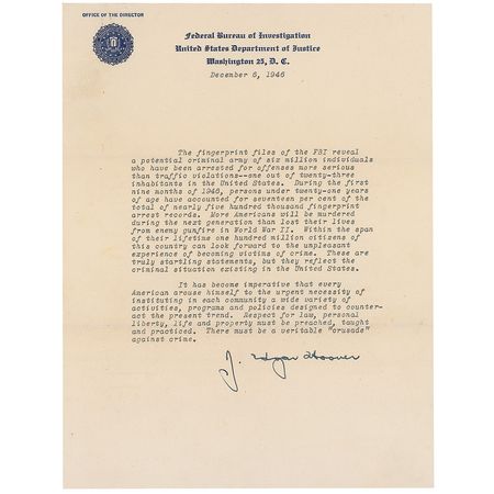 Lot #219 J. Edgar Hoover - Image 1