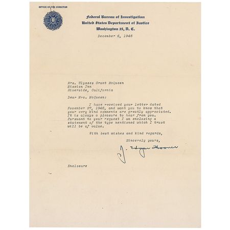 Lot #219 J. Edgar Hoover - Image 2
