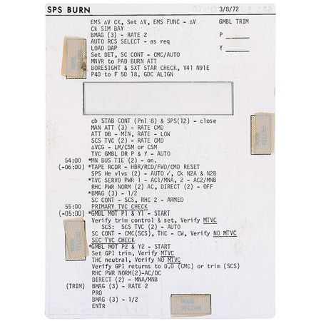 Lot #553 Apollo 16 Training Cue Card - Image 1
