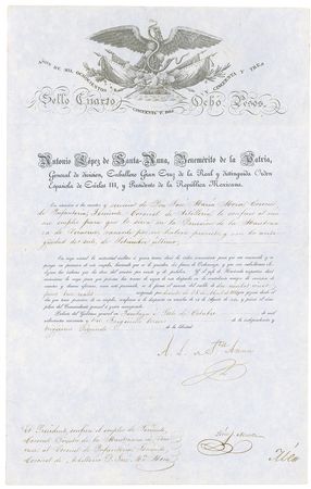 Lot #432 Antonio Lopez de Santa Anna: Months after his triumphant return from exile, Santa Anna signs a military document - Image 1