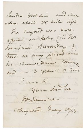 Lot #351 John F. W. Herschel: Herschel discusses an 1843 Northern Lights display: “I cannot account for the...luminous patches as seen by you contrasted with their southward movement here” - Image 2