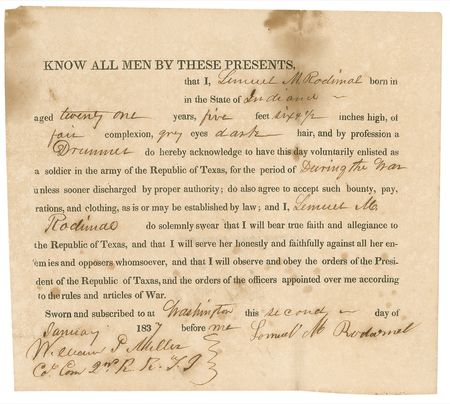 Lot #427 Lemuel M. Rodimal: A drummer enlists for the war in 1837 - Image 2