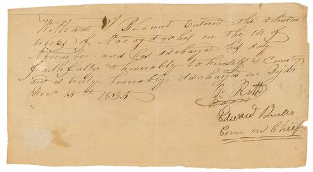 Lot #265 Edward Burleson: After the first seige at the Alamo in 1835, Burleson discharges a future Texas signer - Image 1