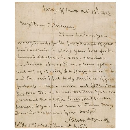 Lot #530 Horatio Nelson: While leading the blockade of Toulon aboard the Victory, Nelson thanks an officer honoring his brother, ?a real act of charity to a clergy man?s Widow and son? - Image 2
