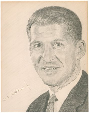 Lot #632 Mercury 7: Vintage sketches of the Mercury astronauts done by a NASA employee and signed by their subjects, including “poor subject” John Glenn - Image 1