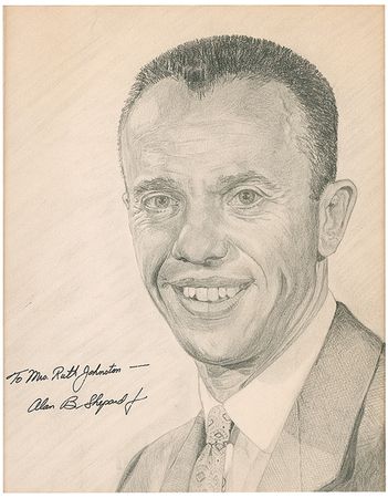 Lot #632 Mercury 7: Vintage sketches of the Mercury astronauts done by a NASA employee and signed by their subjects, including “poor subject” John Glenn - Image 2