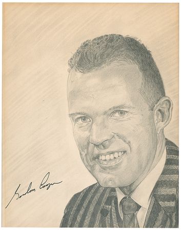 Lot #632 Mercury 7: Vintage sketches of the Mercury astronauts done by a NASA employee and signed by their subjects, including “poor subject” John Glenn - Image 3