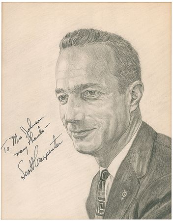 Lot #632 Mercury 7: Vintage sketches of the Mercury astronauts done by a NASA employee and signed by their subjects, including “poor subject” John Glenn - Image 4