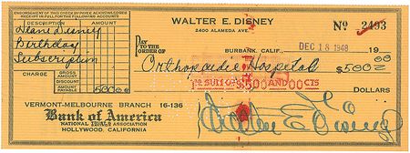 Lot #878 Walt Disney Check - Image 2