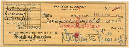 Lot #878 Walt Disney Check - Image 1