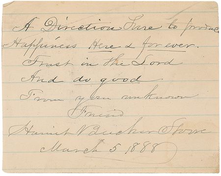 Lot #833 Harriet Beecher Stowe: ?Trust in the Lord and do good? - Image 1