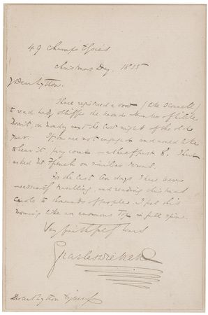 Lot #714 Charles Dickens: “I have been incessantly travelling, and reading Christmas Carols to thousands of people. I feel this morning like an enormous top in full spin” - Image 1