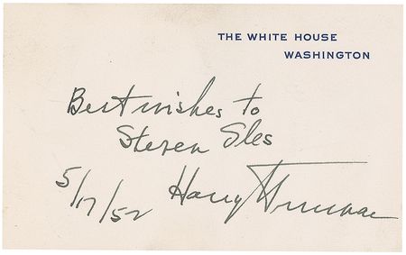 Lot #183 Harry S. Truman White House Card - Image 1