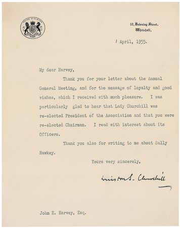 Lot #282 Winston and Clementine Churchill: A touching pair of letters from the Churchills to a close friend and Member of Parliament, as the prime minister’s health takes its toll - Image 1