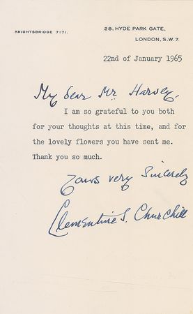 Lot #282 Winston and Clementine Churchill: A touching pair of letters from the Churchills to a close friend and Member of Parliament, as the prime minister’s health takes its toll - Image 2