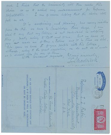 Lot #279 James Chadwick: Discoverer of the neutron seeks out information on Hofstadter - Image 2