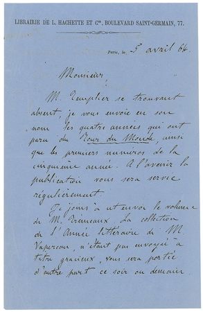 Lot #861 Emile Zola: Zola forwards four years of Tour de Monde - Image 1