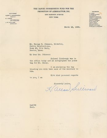 Lot #625 Charles Lindbergh: Lindbergh press tag with Guggenheim provenance - Image 2