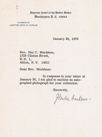 Lot #500 Supreme Court: John Harlan Photograph and Letter - Image 1