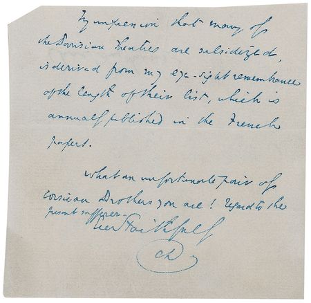Lot #715. Charles Dickens: &ldquo;What an unfortunate pair of Corsican Brothers you are!&rdquo;