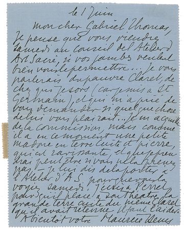 Lot #712 Maurice Denis Handwritten Letter Signed - Image 1