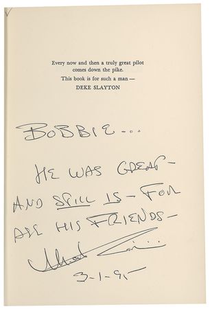 Lot #692 Martin Caidin: Caidin honors Deke Slayton presenting a book to his widow - Image 1