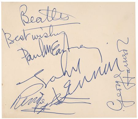 Lot #983 Beatles: Superb set of â€˜Fab Fourâ€™ signatures acquired backstage in Scotland in 1963 - Image 1