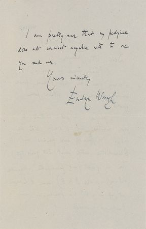Lot #852 Evelyn Waugh: Waugh refutes a family association to Thesiger’s wife: “I am pretty sure that my pedigree does not connect anywhere with the one you sent me” - Image 2