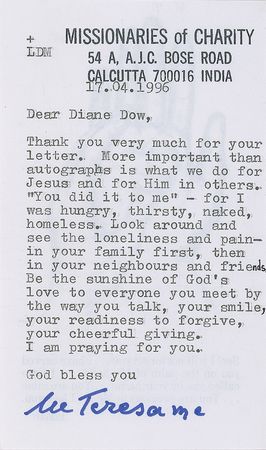 Lot #396 Mother Teresa Typed Letter Signed - Image 1