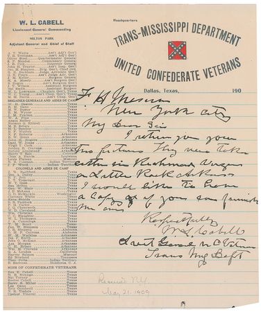 Lot #21 William L. Cabell Handwritten Letter
