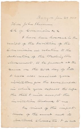Lot #50 Hannibal Hamlin: Hamlin accepts an invitation to attend the dedication of the Washington Monument - Image 1