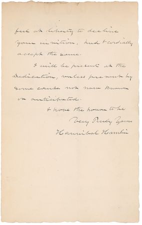 Lot #50 Hannibal Hamlin: Hamlin accepts an invitation to attend the dedication of the Washington Monument - Image 2