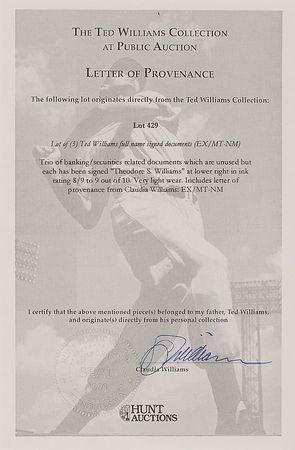Lot #1473 Ted Williams Signed Documents - Image 2