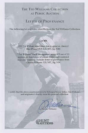 Lot #1475 Ted Williams: Williams agrees to appear on ‘America’s Most Wanted: Final Justice’ and ‘Manhunter.’ - Image 2