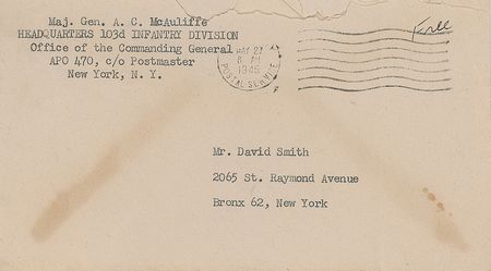 Lot #524 Anthony McAuliffe: General McAuliffe sends an admirer his infantry division’s patch - Image 2