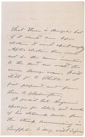 Lot #121 U. S. Grant: Twelve days before the heated presidential election of 1868, Grant evaluates the potential for assassination: “I cannot realize that there is danger; but if it should come before election it would upset everything” - Image 2