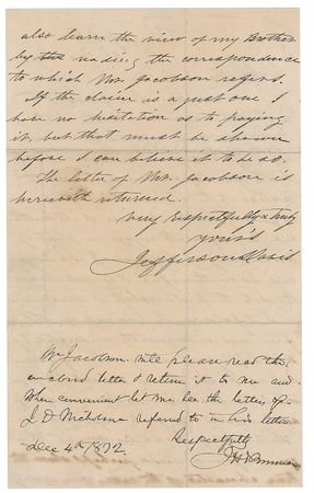 Lot #300 Jefferson Davis: Davis has “no hesitation as to paying” an 1823 legal claim against his late eldest brother - Image 2