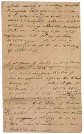 Lot #455 William Barret Travis: Travis draws up a will for an early Texan settler as he defends the interests of Anglo-Americans against the Mexican government - Image 1